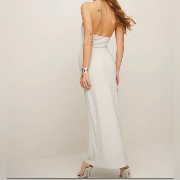 Reformation Elegant Sparkle Gray Halter Maxi Dress - Picture 2 of 5
